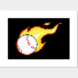 Baseball On Fire Pixel Art Posters and Art